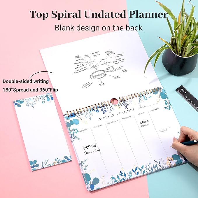 8.5x11 Weekly Planner Notepad Undated To Do List Note pad 52 Weekly Desk Wall Planner Calendar Hangble Daily Planning Pad for Work,Home,School,Ofiice Supplies,Matching 44 Notepad,Blue
