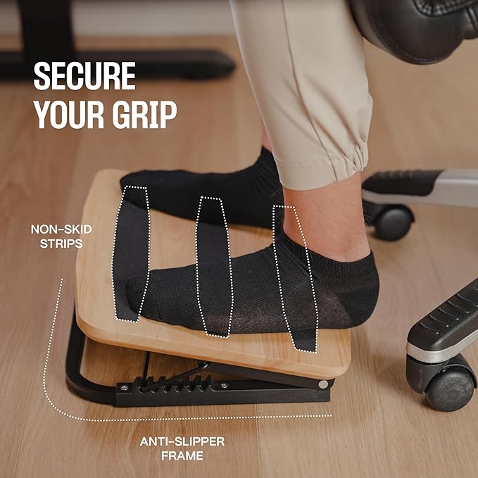 Adjustable Under Desk Foot Stool - Ergonomic Foot Rest with 7 Angles - Natural