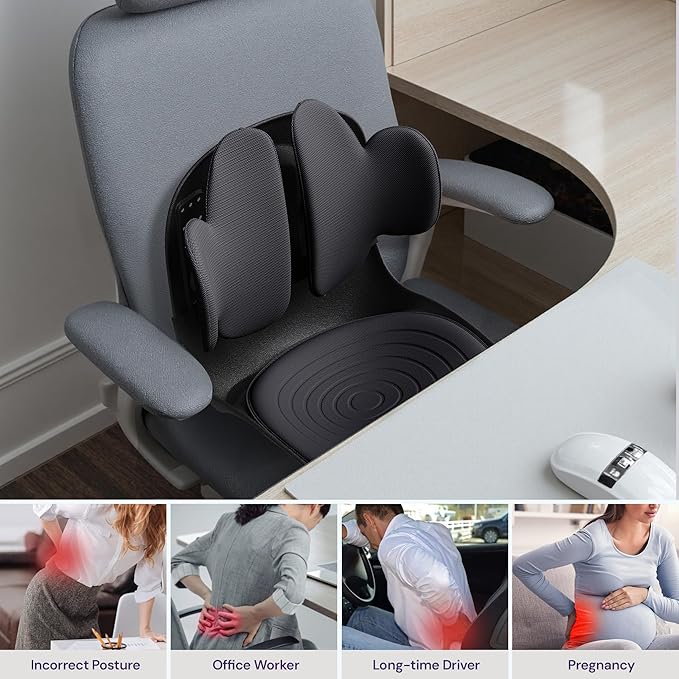 3D Lumbar Support Seat Cushion – Patented Spine Alignment Ergonomic Posture Corrector, Breathable Mesh & EVA Foam, Portable for Home, Office, Meditation, Gaming, Outdoor 16.5" W × 15.7" D