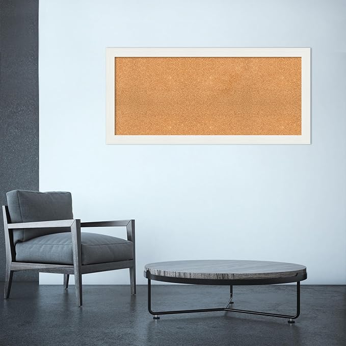 Amanti Art Natural Cork Board for Wall, 21x45 Vision Board with White Frame, Oversize Corkboard Office Decor for Home Organization, Casual Corkboard Pinboard to Display Items for Home Organization in