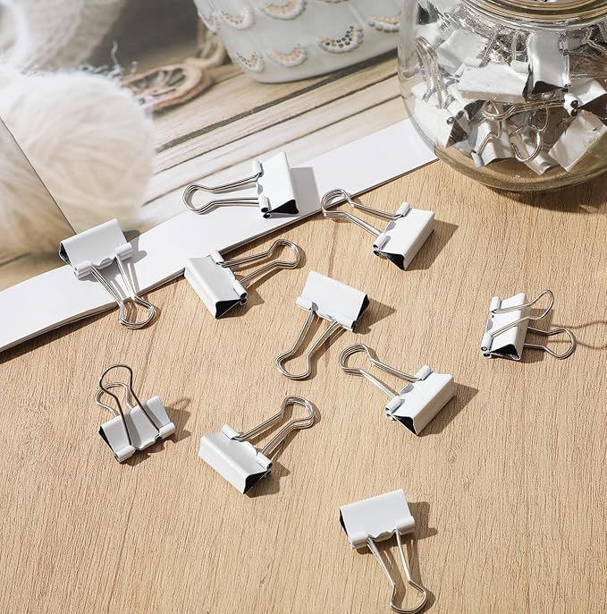 Jetec 200 Pack 0.75in/19mm White Metal Binder Clips Bulk Medium Reusable Fold Back Binder Clips Paper Clamps Spring Steel Sturdy for Home School Office Supplies
