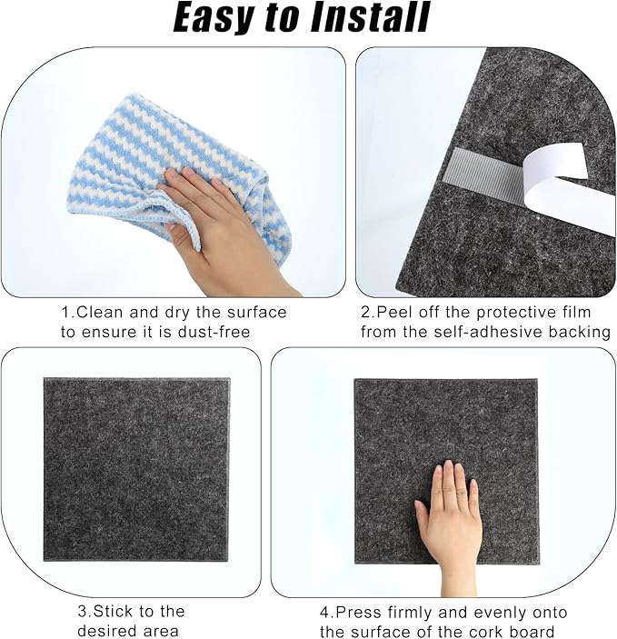 Large Cork Board 36" x 24", 6 Pack Felt Wall Tiles with 30 Pcs Pushpins, Bulletin Board with Removable Self-Adhesive Strips, Pin Boards Cork Boards for Walls Office Home Classroom Decor-Dark Gray