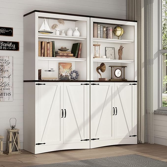 71in Farmhouse Kitchen Pantry Cabinet,Tall Storage Cabinet with 2 Doors and Adjustable shelves,with Load-Bearing Steel Pipe,Wood Storage Cabinets for Kitchen,Dining Room,Bathroom(White)
