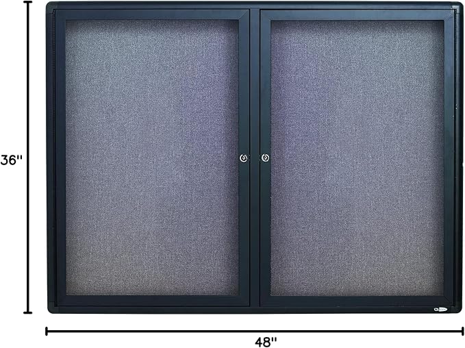 Quartet Enclosed Fabric Bulletin Board, 4 x 3 Feet, 2 Doors, Black Frame with Gray Fabric (2364L)