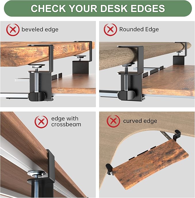 Extra Large Keyboard Tray Under Desk - Slide Out with Sturdy C-Clip Mount System, 31.5" (35.8" Including Clamps) x 11.8" Put-Out Keyboard Tray Computer Drawer, Rustic Vintage Brown