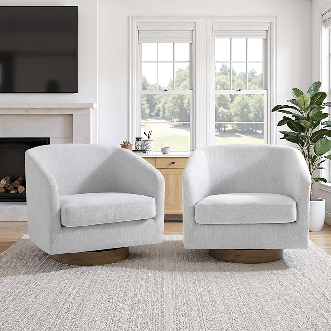 UIXE Swivel Accent Chairs Set of 2, Chenille Upholstered Barrel Chair for Living Room, Comfy Round Armchair Single Sofa Bedroom Reading Seat - 31" W, Beige