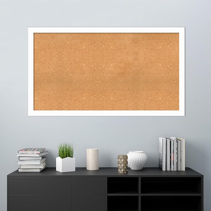 Amanti Art Natural Cork Board for Wall, 31x55 Vision Board with White Frame, Oversize Corkboard Office Decor for Home Organization, Casual Corkboard Pinboard to Display Items for Home Organization in