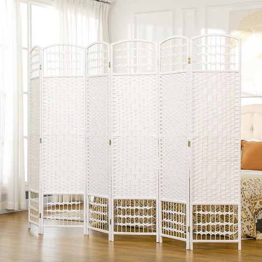 NicBex Room Divider 6 Panel Room Dividers with Woven Paper Design Partition Room Dividers and Folding Privacy Screens 5.6 FT Wall Divider for Office, Room Separation,94.5" W x 0.5" D x 67" H, White