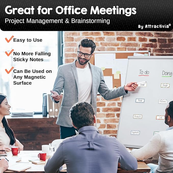 Erase Magnetic Labels 2.8 x 1.2 in, Pattern Borders, Dry Erase Magnets, 60-Pack, White Erasable Write-On All-Purpose Labels, for Office, Education, Home, Whiteboard, Magnetic Name Tags