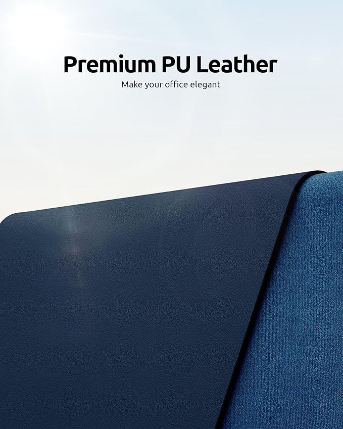 YSAGi Leather Desk Protector, Office Mat, Large Mouse Mat, Non-Slip PU Leather Blotter, Laptop Pad, Waterproof Writing Pad for Office and Home (Dark Blue, 31.5" x 15.8")