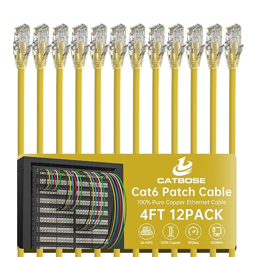 4 Feet Cat6 Patch Cables, Solid Pure Copper Patch Cord, Cat 6 Ethernet Cable by CatBose