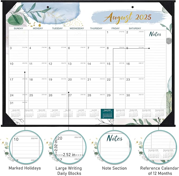 2025-2026 Desk Calendar - Desk Calendar 2025-2026, 22" x 17", July 2025 - December 2026, 18 Monthly Desk/Wall Calendar, Large Ruled Blocks, Notes, Thick Paper, Corner Protector