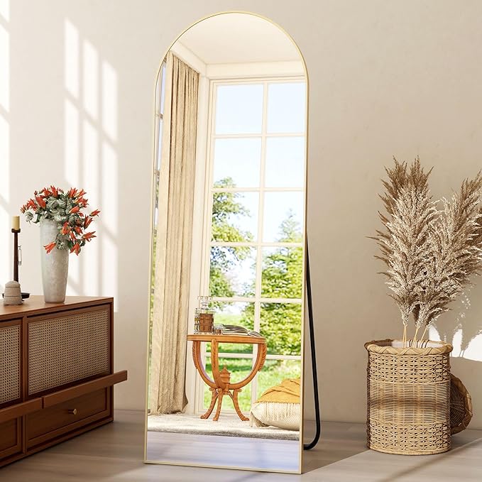 21" x 64"Arched Full Length Mirror - Wall Mounted Floor Mirror- Aluminum Alloy Frame Full Body Mirror for Bathroom Living Room Bedroom and Entryway Gold