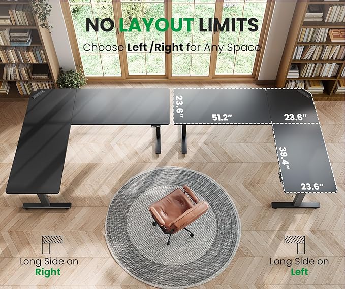 SIAGO L-Shaped Standing Desk - 63 x 55 Inch Adjustable Corner Standing Desk with Charging Station - L Shape Sit Stand Table with Memory Controller, Splice Board for Home Office