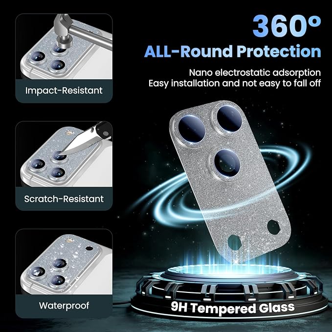 Uyiton for iPhone 17-Pro-Max Camera-Lens Protector: Bling Metal Tempered Glass - Image 2