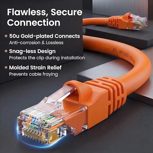 GEARit Cat 6 Ethernet Patch Cables 4 ft Orange, High Speed 24AWG 10Gbps RJ45 - Image 4