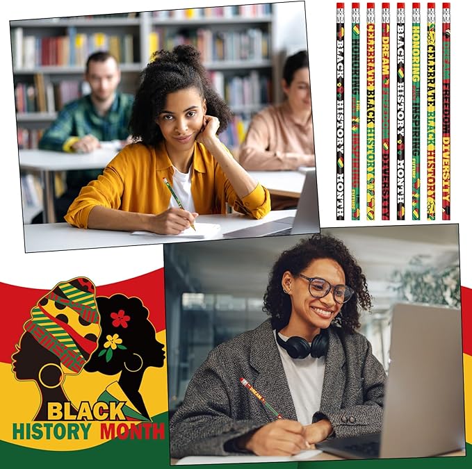Cinrobiye 200 PCS Juneteenth & Black History Month Inspirational Wood Pencils with Eraser, Classroom Gifts, Bulk School Supplies, Kids Office Giveaways, Party Favors, Prizes