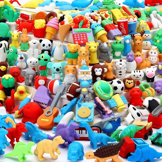 120Pcs Animal Erasers Bulk Cute Food Erasers Desk Pets Kids Puzzle Eraser Take Apart Cool 3D Eraser Mini Fun Party Favors for School Supplies Classroom Rewards Easter Egg Fillers Gifts