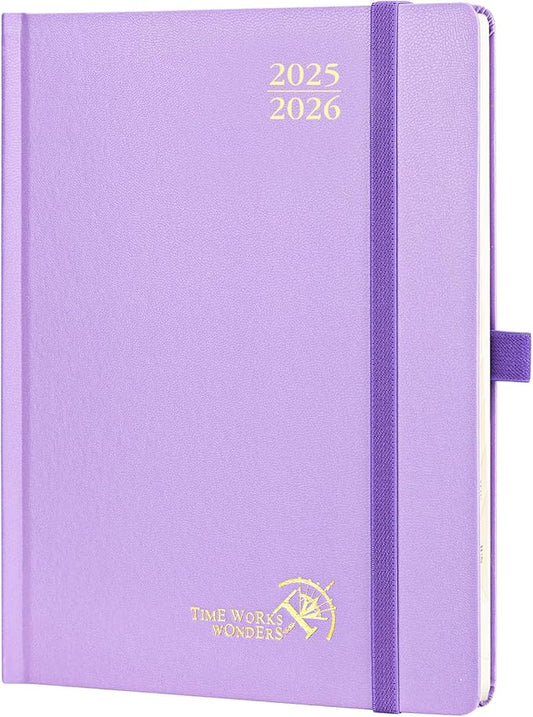 POPRUN Planner 2025-2026, (Medium 6.5'' x 8.5'' Hard Cover) Academic Calendar (July 25-June 26) Daily Weekly and Monthly Appointment Book with Hourly Time Slots, Monthly Tabs, 100 GSM - Violet
