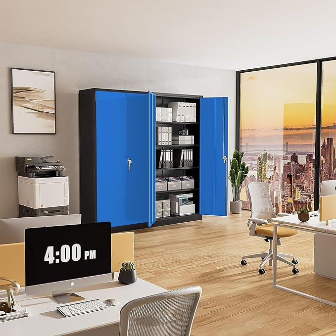 Greenvelly Metal Garage Storage Cabinet,72" Steel Storage Cabinets with Doors and Adjustable Shelves, Metal Tool Cabinets, Locking File Cabinet for Home Office, Garage, School (Black Blue36 Wx18 D)