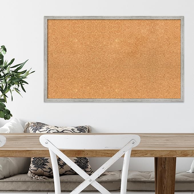 Amanti Art Natural Cork Board for Wall, 19x31 Vision Board with White Frame, Medium Corkboard Office Decor for Home Organization, Cottage Corkboard Pinboard to Display Items for Home Organization in