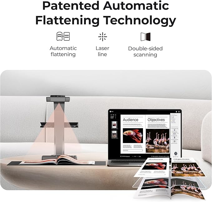 CZUR ET16 Plus Advanced Book & Document Scanner, 2nd Gen Auto-Flatten&Deskew Tech, 16MP Camera, Capture A3, 186 Languages OCR, Convert to PDF/Searchable PDF/Word/Tiff/Excel, Run On Windows&MacOS