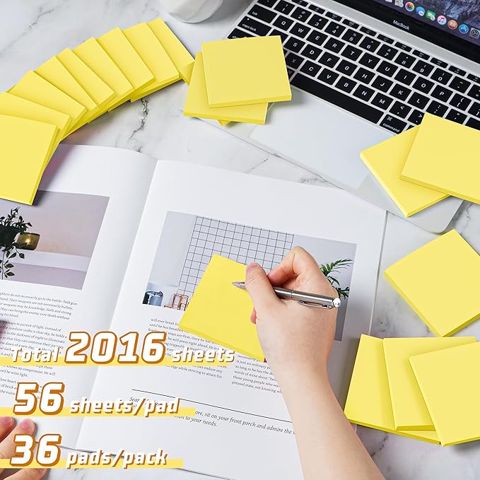 (36 Pack) Sticky Notes 3x3 in Post, Yellow Self-Stick Note Pads it, Strong Adhesive, Easy to Post for Home, Office, Notebook