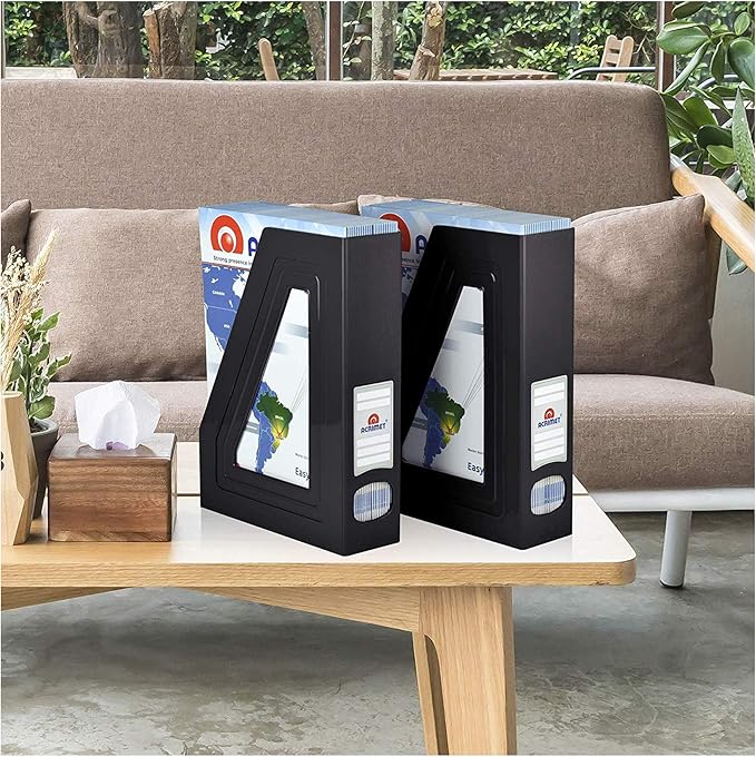Acrimet Magazine File Holder, Durable Rack, Space-Saving Organizer (Plastic) (Black Color) (2 pack)