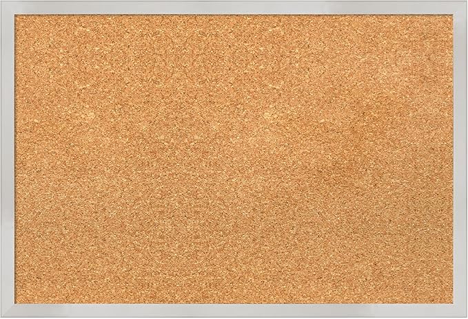Amanti Art Natural Cork Board for Wall, 17x25 Vision Board with Silver Wood Frame, Medium Corkboard Office Decor for Home Organization, Modern Contemporary Corkboard Pinboard to display items for home