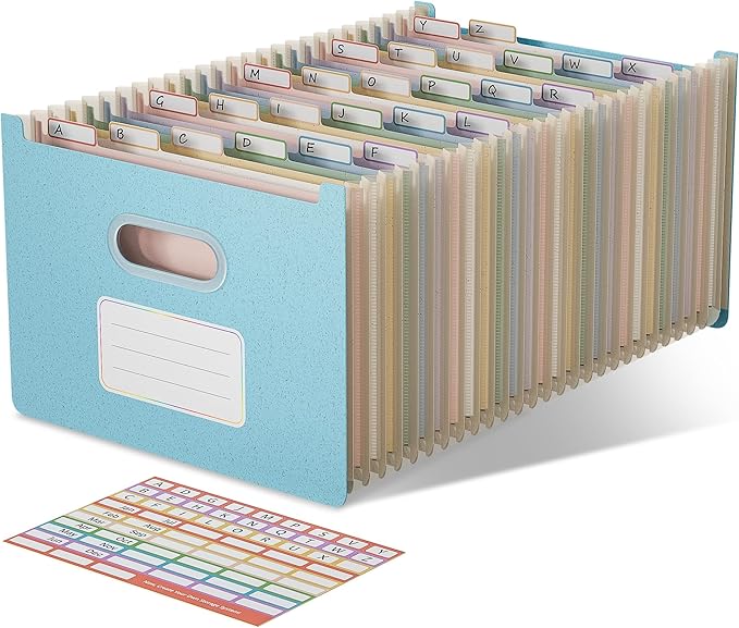Accordion File Organizer, 26 Pockets Wheat Straw Expanding File Folders, Upright&Open Top, A-Z Bill Receipt Organizer, 100% BPA Free, Return to Nature, Healthy Living, Letter/A4 Size-Sky Blue