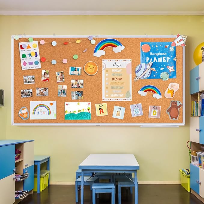 maxtek Large Cork Board 96 x 48 in, Bulletin Board for Walls, 8'x 4' Extra Aluminum Framed Corkboard, Foldable Wall Mounted Back to School Pin Memo Notice Cork Board for Office, Home Wall Display