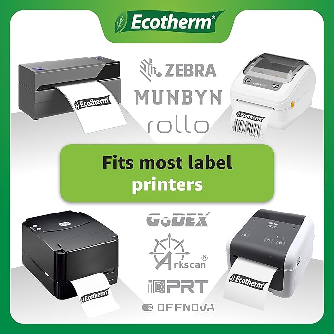 2.25" x .75" Thermal Labels | 6 Rolls | 19890 Labels | fits Zebra, Munbyn, Rollo, Godex, Arkscan, iDPRT, Offnova Thermal Label Printers and More | Blank White Adhesive Stickers by Ecotherm