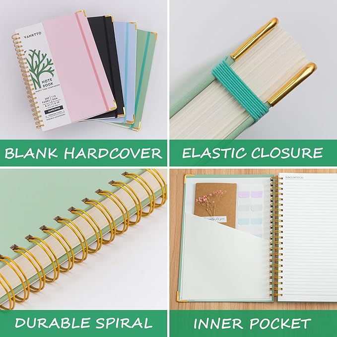 Hardcover Spiral Notebook, B5 Notebooks College Ruled, 110 GSM Thick Lined Paper Notebooks for Work, School and Travel, 300 Pages Journals for Writing, Large Journal for Women and Men Pink B5