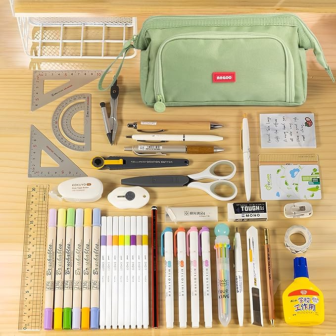 Pencil Case Pouch Large Capacity with Compartments, Pencil Case Pouch Bag with Zipper Handle for Teen Girls Boys Adults Women Men, Portable Pen Bag Stationery Organizer for Office School Travel, Green