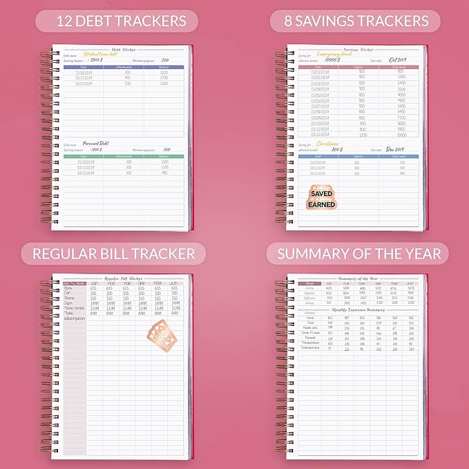 GoGirl Budget Planner & Monthly Bill Organizer – Monthly Financial Book with Pockets. Expense Tracker Notebook Journal, Large (Hot Pink)