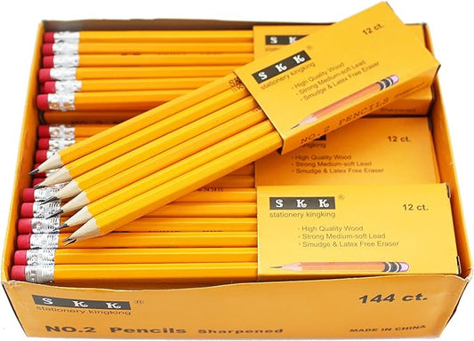 SKKSTATIONERY Pre-sharpened pencils, Pencils Sharpened with eraser top, #2 HB pencil, 144/box.