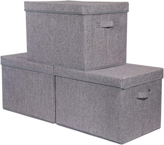 3 Pack Large Foldable Storage Box with Lids Fabric Storage Cube Organizer Cloth Containers Bins Baskets for Closet Clothes Clothing Bed Room