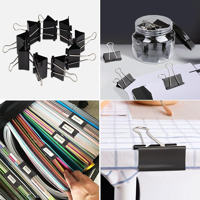 Ufmarine Extra Large Binder Clips Standard 2 inch Length, 1 inch Capacity, 40 Pcs Jumbo Binder Clips for Office