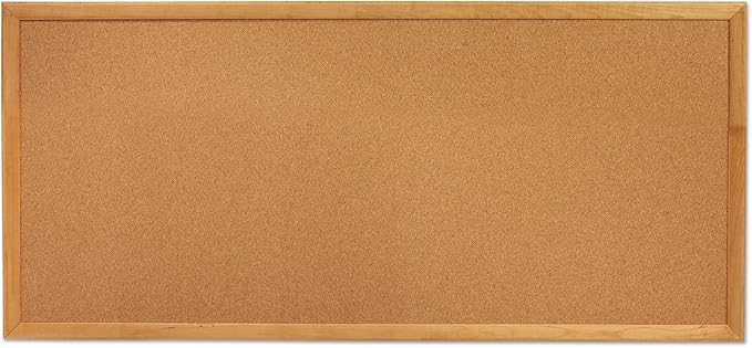 Quartet Cork Board, Bulletin Board, 3' x 1' Corkboard, Oak Finish Frame (300)
