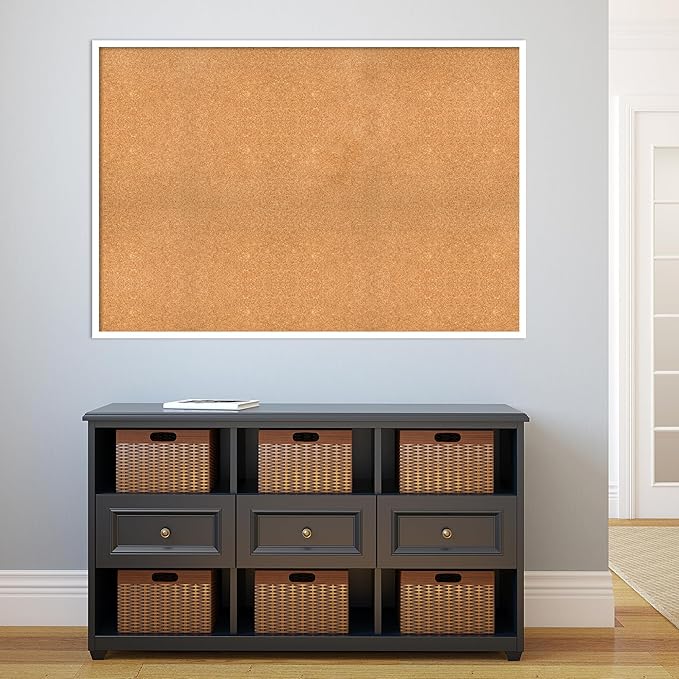 Amanti Art Natural Cork Board for Wall, 35x51 Vision Board with White Frame, Oversize Corkboard Office Decor for Home Organization, Modern Corkboard Pinboard to Display Items for Home Organization in