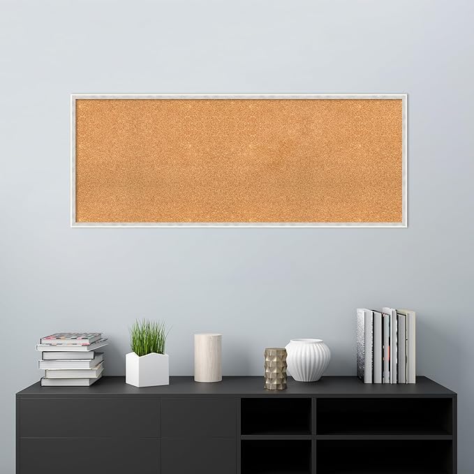 Amanti Art Natural Cork Board for Wall, 21x53 Vision Board with White Frame, Oversize Corkboard Office Decor for Home Organization, Modern Corkboard Pinboard to Display Items for Home Organization in