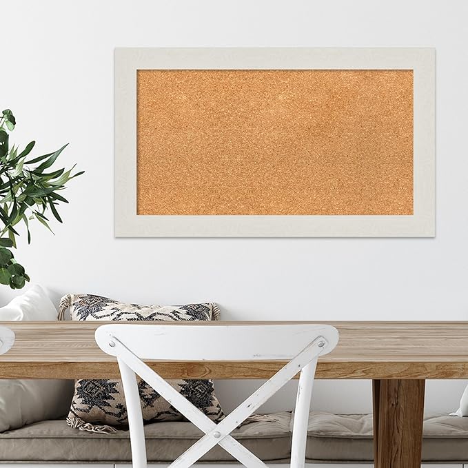 Amanti Art Natural Cork Board for Wall, 17x29 Vision Board with White Frame, Medium Corkboard Office Decor for Home Organization, Country Rustic Corkboard Pinboard to Display Items for Home