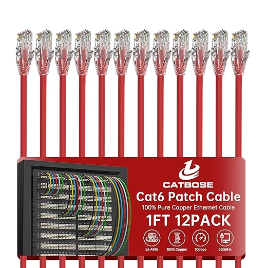 1 Foot Cat6 Patch Cables, Solid Pure Copper Patch Cord, Cat 6 Ethernet Cable by CatBose