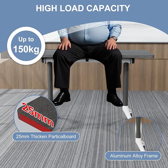 Folding Conference Table, Mobile Training Table for Office Conference, Modern Modular Rectangular Work Desk Meeting Seminar Work Tables with Caster Wheels, Large Breakroom Tables (8Pack L55.1in)