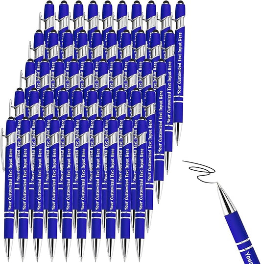 50-500 Pcs Personalized Ballpoint Pen Custom Pens Free Engraved Bulk with Name Logo Soft Black Ink Stylus with Touch Metal Office Gift for Anniversaries Graduations Birthdays