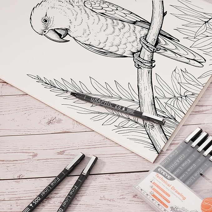 EYEYE Micro Fineliner Pens, Black Drawing Art Pens,12 Archival Pen Waterproof Ink Set Artist Supplies Archival Inking Markers Sketch Outline Pen, Precision Drawing and Sketching Kit