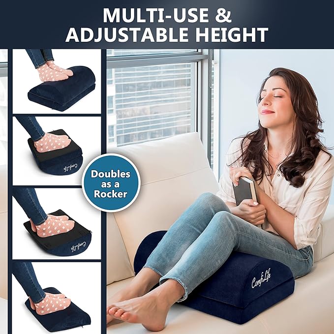ComfiLife Foot Rest for Under Desk at Work – Adjustable Desk FootRest for Office Chair, Gaming Accessories – Ergonomic Teardrop Design for Back, Hip & Leg Pain Relief – 100% Memory Foam (Navy)