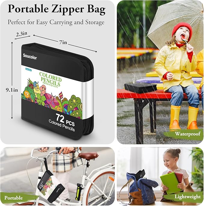 Soucolor 72-Colors Premium Artist Colored Pencils Set with Zippered Case for School Preppy Supplies, Drawing Kit Art Supplies for College Students