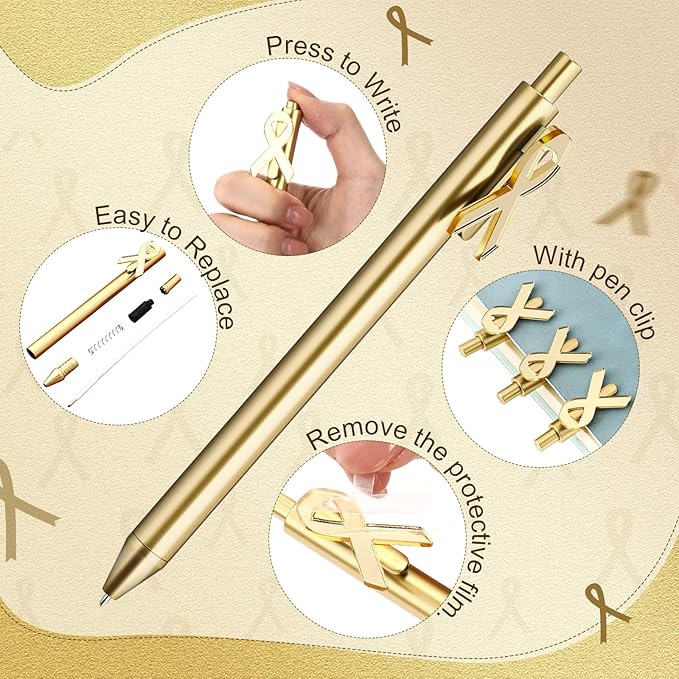 30 Pcs 30 Pcs Gold Slim Ballpoint Pens Bulk Golden Retractable Black Ink Medium Point (0.5mm) Smooth Metallic Color Writing Ballpoint Pens for Wedding Bridal Shower Business Office (Ribbon Style)