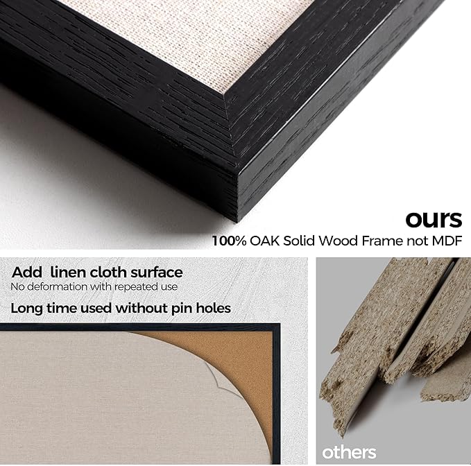 Fun Memories Cork Board Bulletin Board for Office, 20" x 30" Oak Wooden Framed Corkboard, Wall Mounted Notice Pin Board for School Home & Office, Black